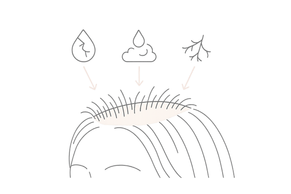 女性の生え際の薄毛が進行する原因イメージ(乾燥・刺激・血行不良)