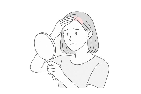 生え際の薄毛に悩む女性が前髪を気にしているイメージ