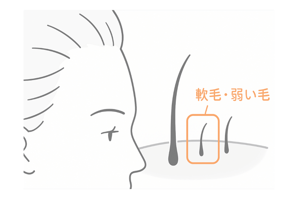 産毛が細く短くなる生え際の初期サインの拡大イメージ