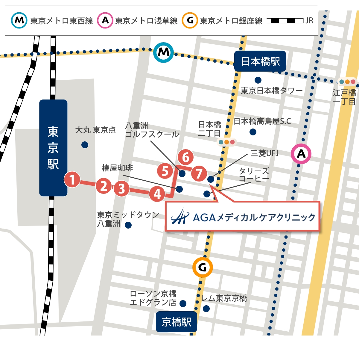 東京駅八重洲中央口からのアクセス方法（徒歩6分）