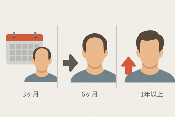 プロペシアの効果と服用期間の関係を示すイラスト