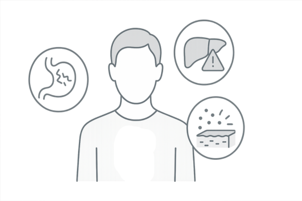 併用時に注意したい副作用のイメージ（胃腸・肝臓・皮膚）